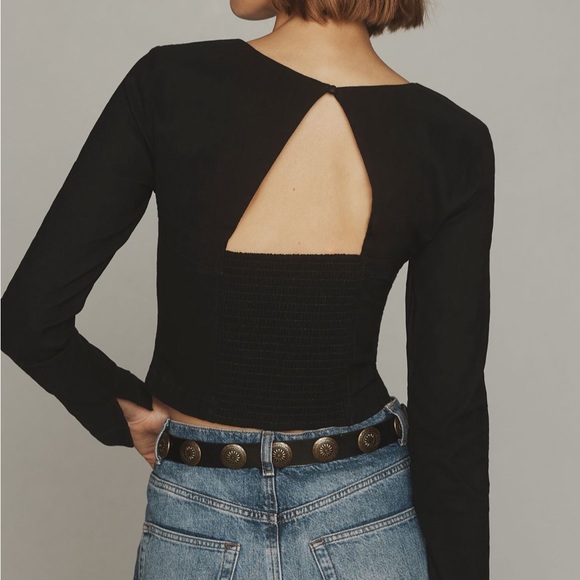 Anthropologie Black Fitted zip front Long Sleeve blouse size medium - Picture 2 of 8